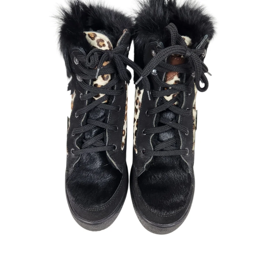 Oscar Sport Cristina Après Ski Black Fur Suede Leather Cheetah BootWomen Size 38 - Picture 8 of 16
